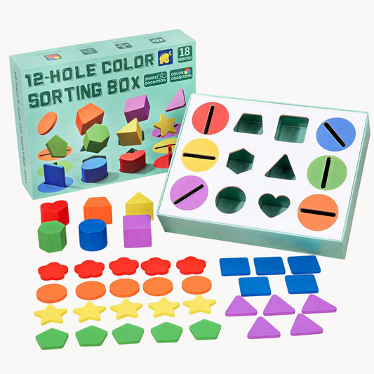 12-Hole Color Sorting Box – Shape & Color Sorting Toy for Toddlers