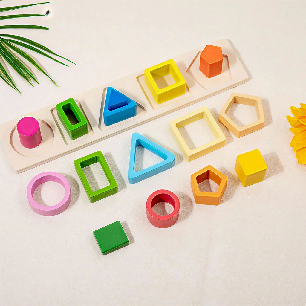 Wooden Shape Sorting & Stacking Board
