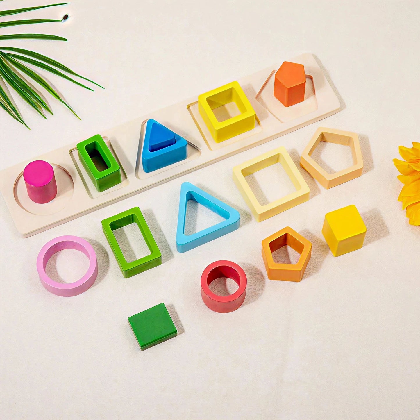 Wooden Shape Sorting & Stacking Board