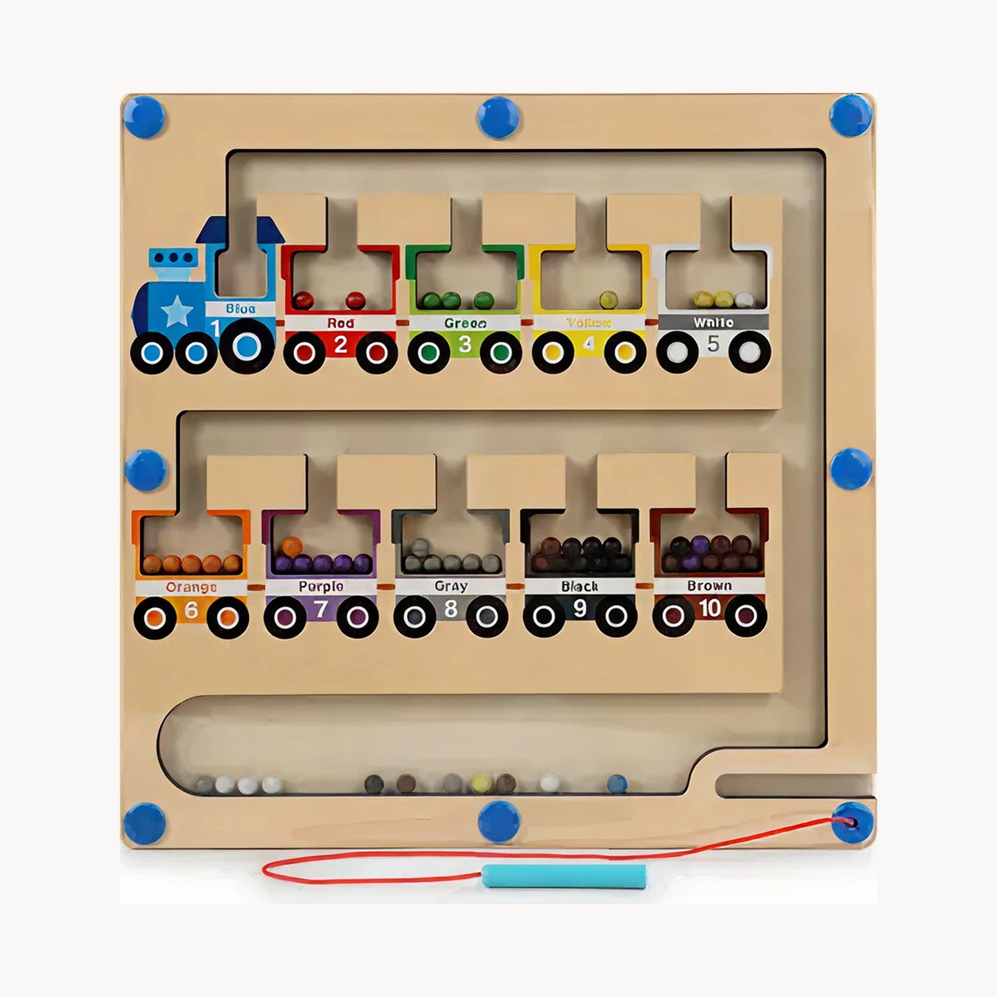 Wooden Magnetic Color Sorting Maze Board – Train Edition