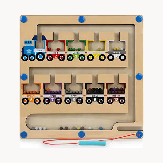 Wooden Magnetic Color Sorting Maze Board – Train Edition