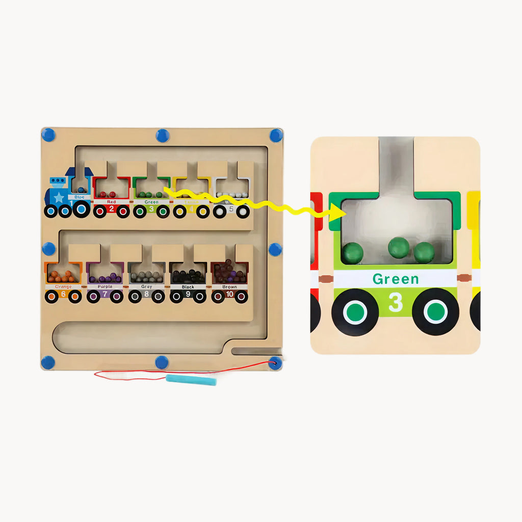 Wooden Magnetic Color Sorting Maze Board – Train Edition
