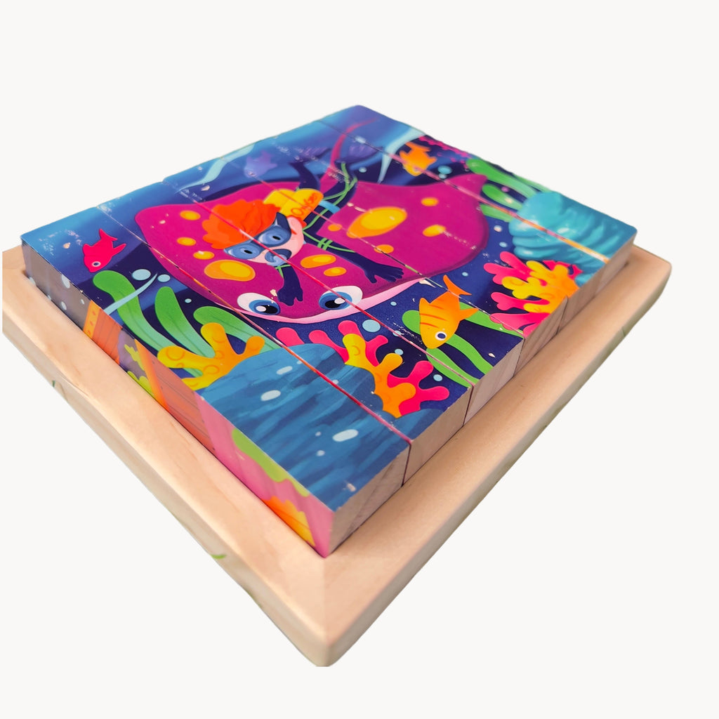 Wooden 6 in 1  Animal Cube Puzzle