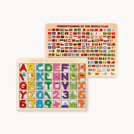 Wooden Alphabet & Number Puzzle Board – Montessori Learning Toy for Toddlers (36 pcs)