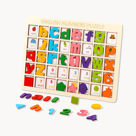 Wooden Alphabet & Number Puzzle Board – Montessori Learning Toy for Toddlers (36 pcs)