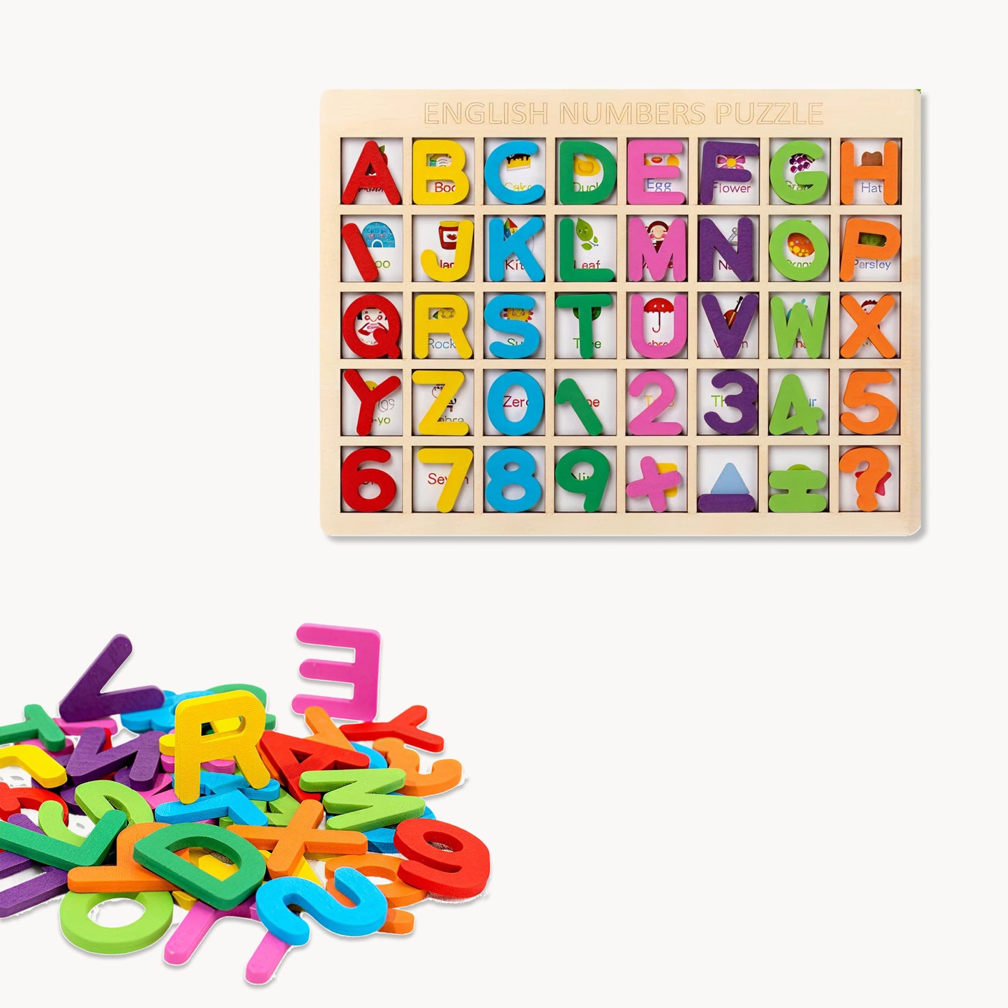 Wooden Alphabet & Number Puzzle Board – Montessori Learning Toy for Toddlers (36 pcs)