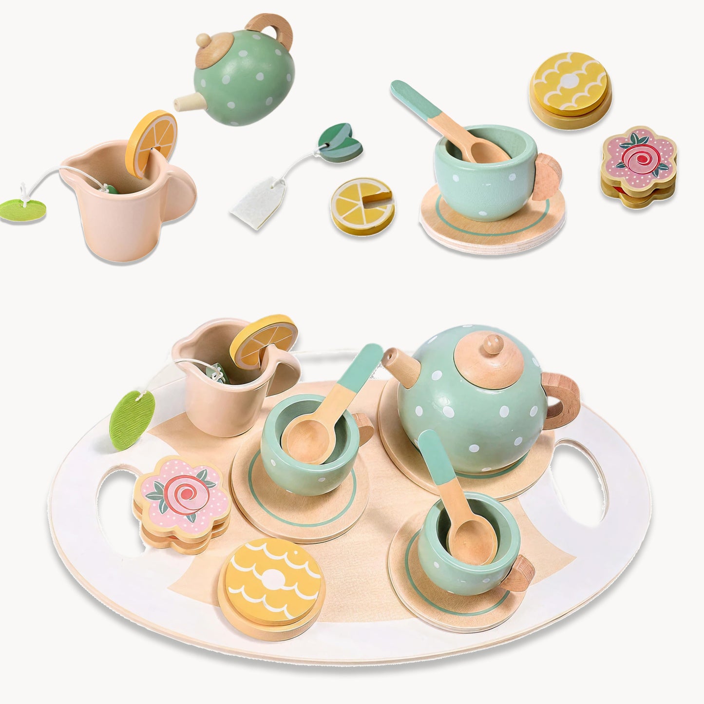 15 pcs Wooden Afternoon Tea Set