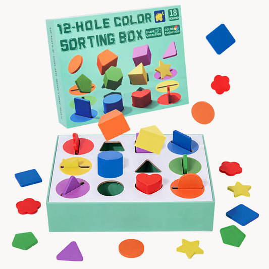 12-Hole Color Sorting Box – Shape & Color Sorting Toy for Toddlers